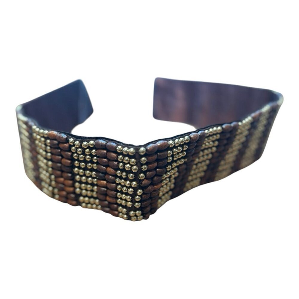 Raj Vintage Deadstock Y2K Brown Gold Beaded Boho Western One Size Belt NEW - Picture 2 of 9